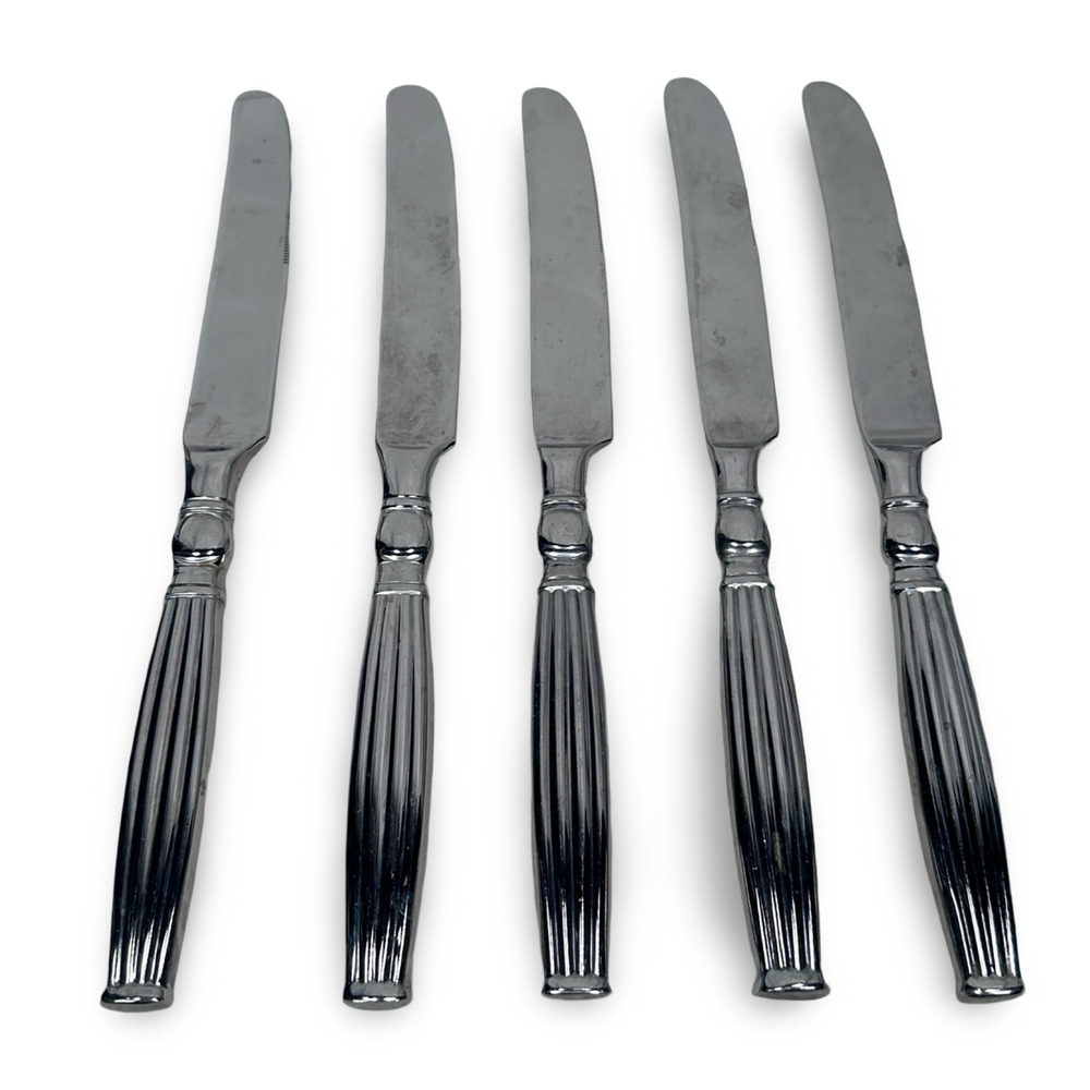 Wedgwood Colosseum Dinner knives 9.5" Stainless Steel Ribbed Dining Lot of 5‎